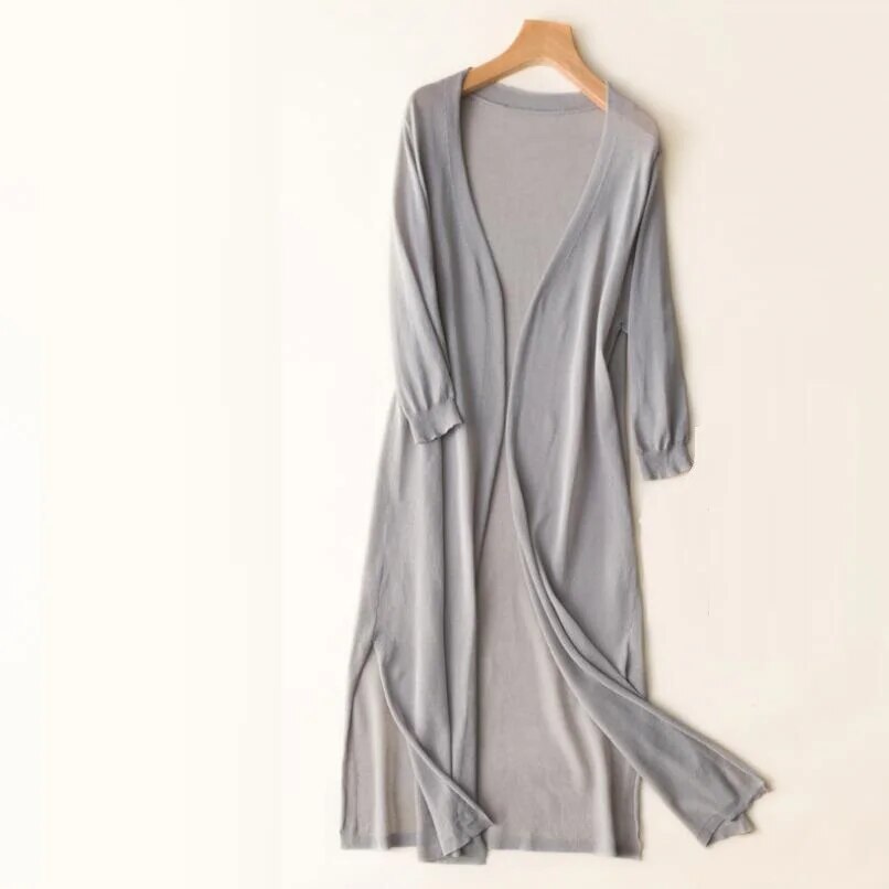 Long Knit Cardigan Open Front Straight Fit