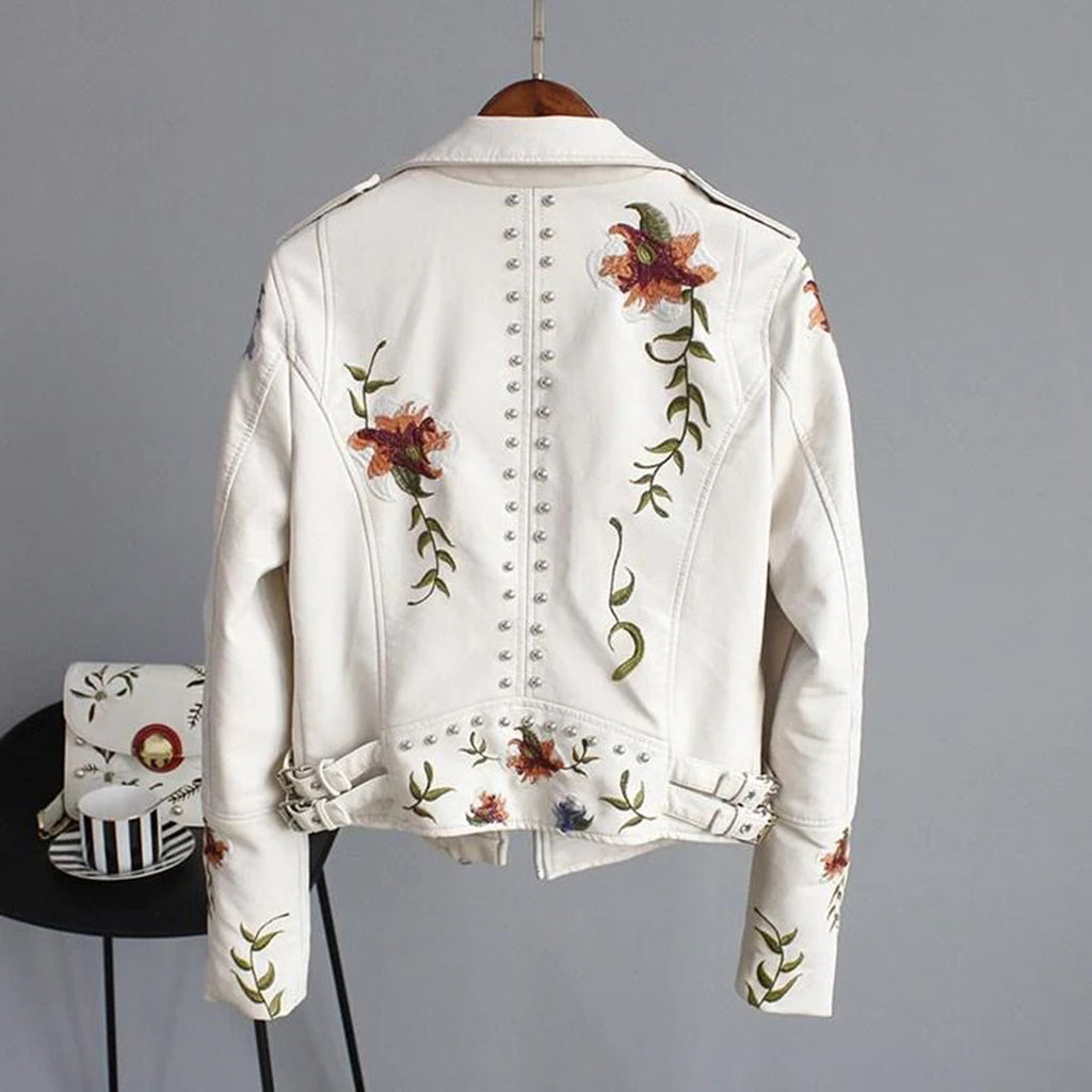 Jacket Straight Cut Hip-Length with Floral Embroidery