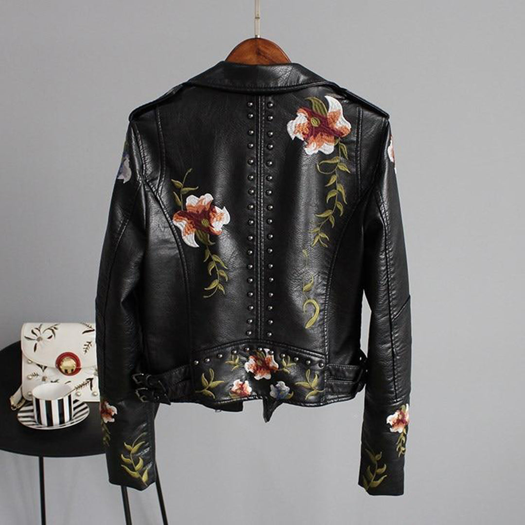 Jacket Straight Cut Hip-Length with Floral Embroidery
