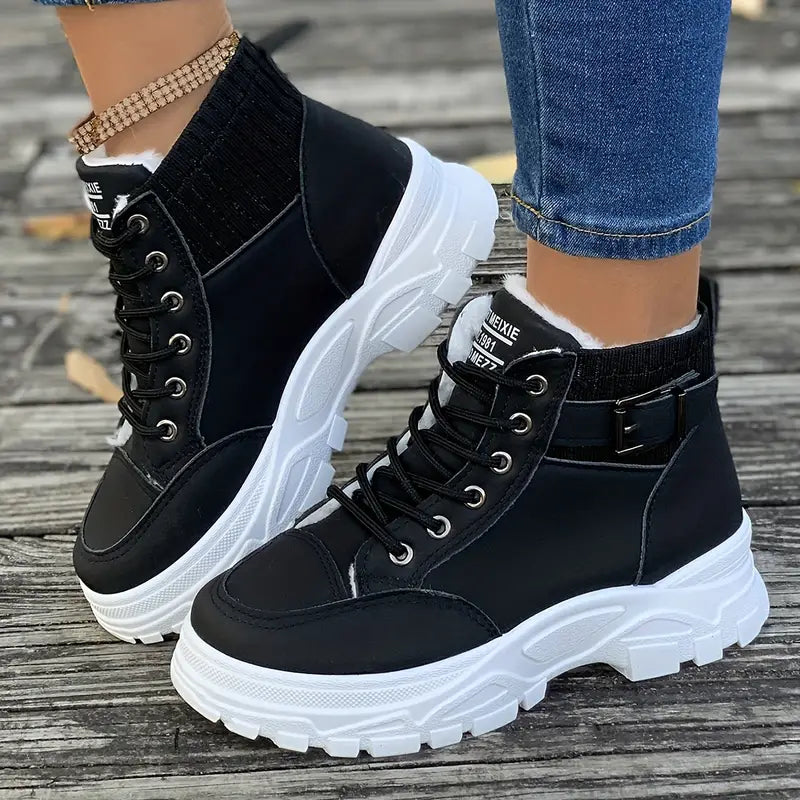 Lace-Up Short Boots Plush Lined