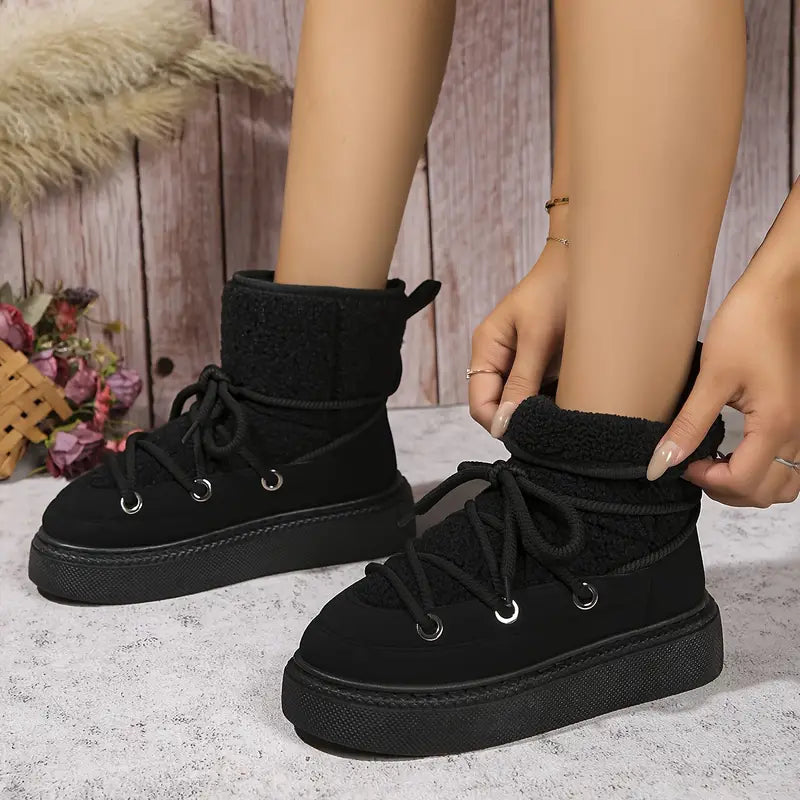 Mid-Calf Boots Thick Platform Lace-Up