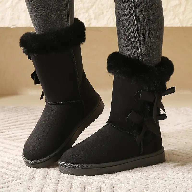 Mid-Calf Boots Straight Shape Faux Fur Lined