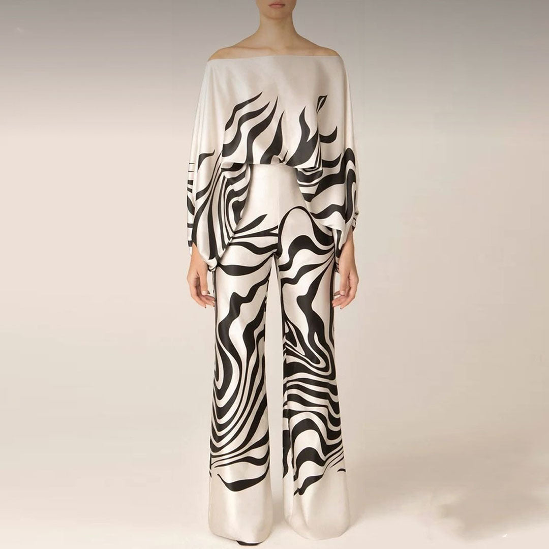 Off-Shoulder Set Loose Fit Palazzo Trousers