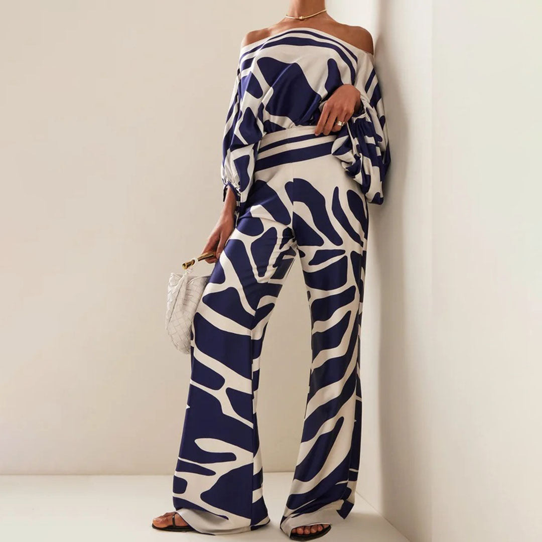 Off-Shoulder Set Loose Fit Palazzo Trousers