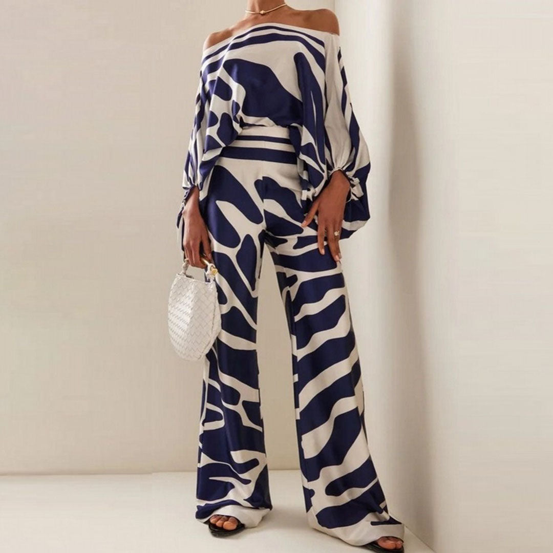 Off-Shoulder Set Loose Fit Palazzo Trousers