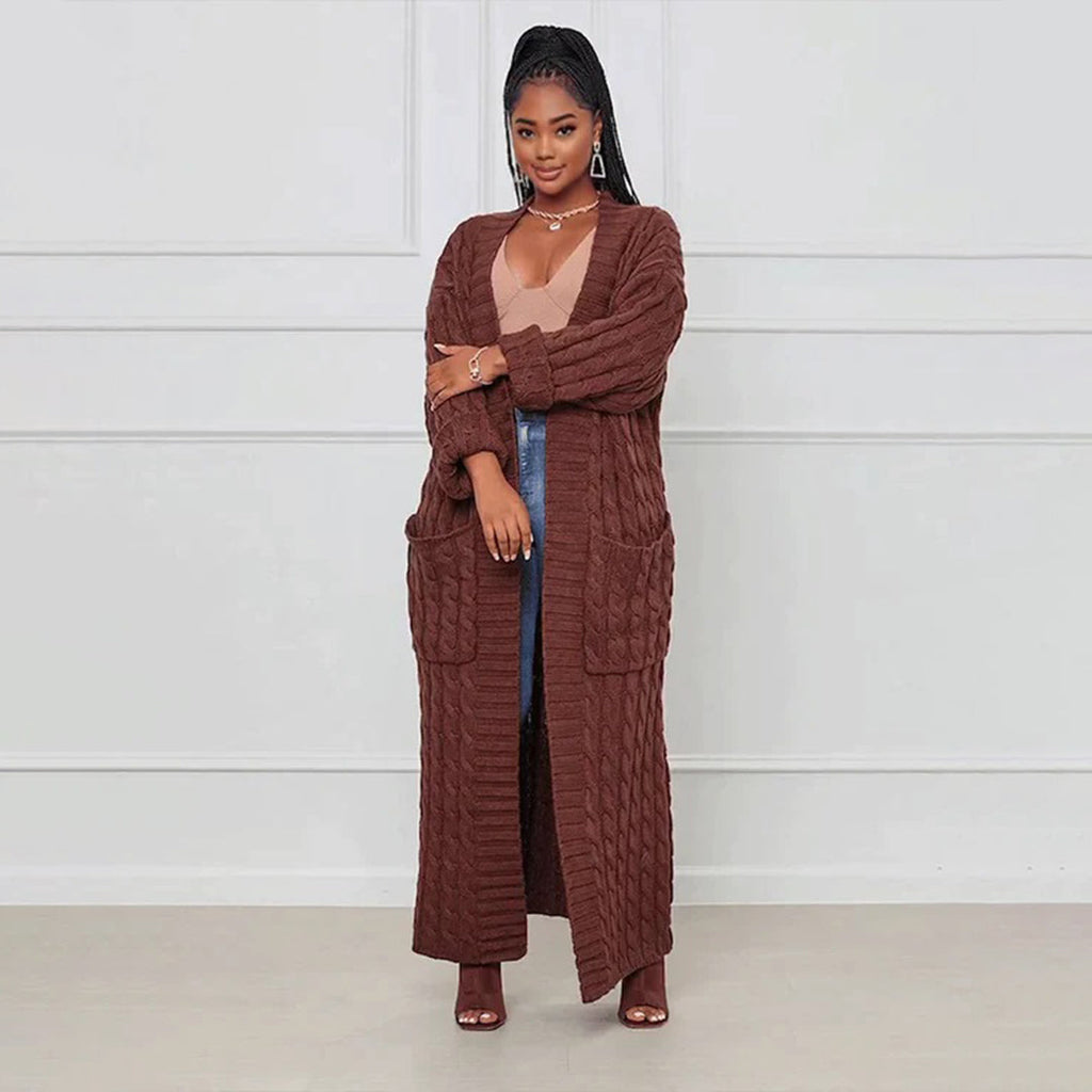 Women’s Long Cardigan Loose Fit with Cable Knit Pattern