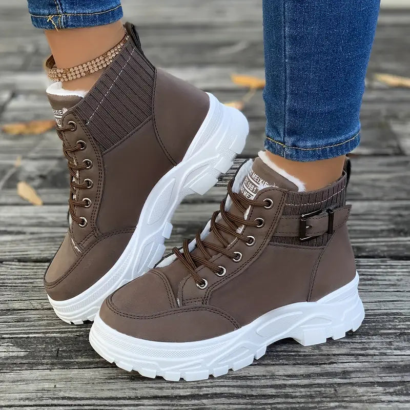 Lace-Up Short Boots Plush Lined