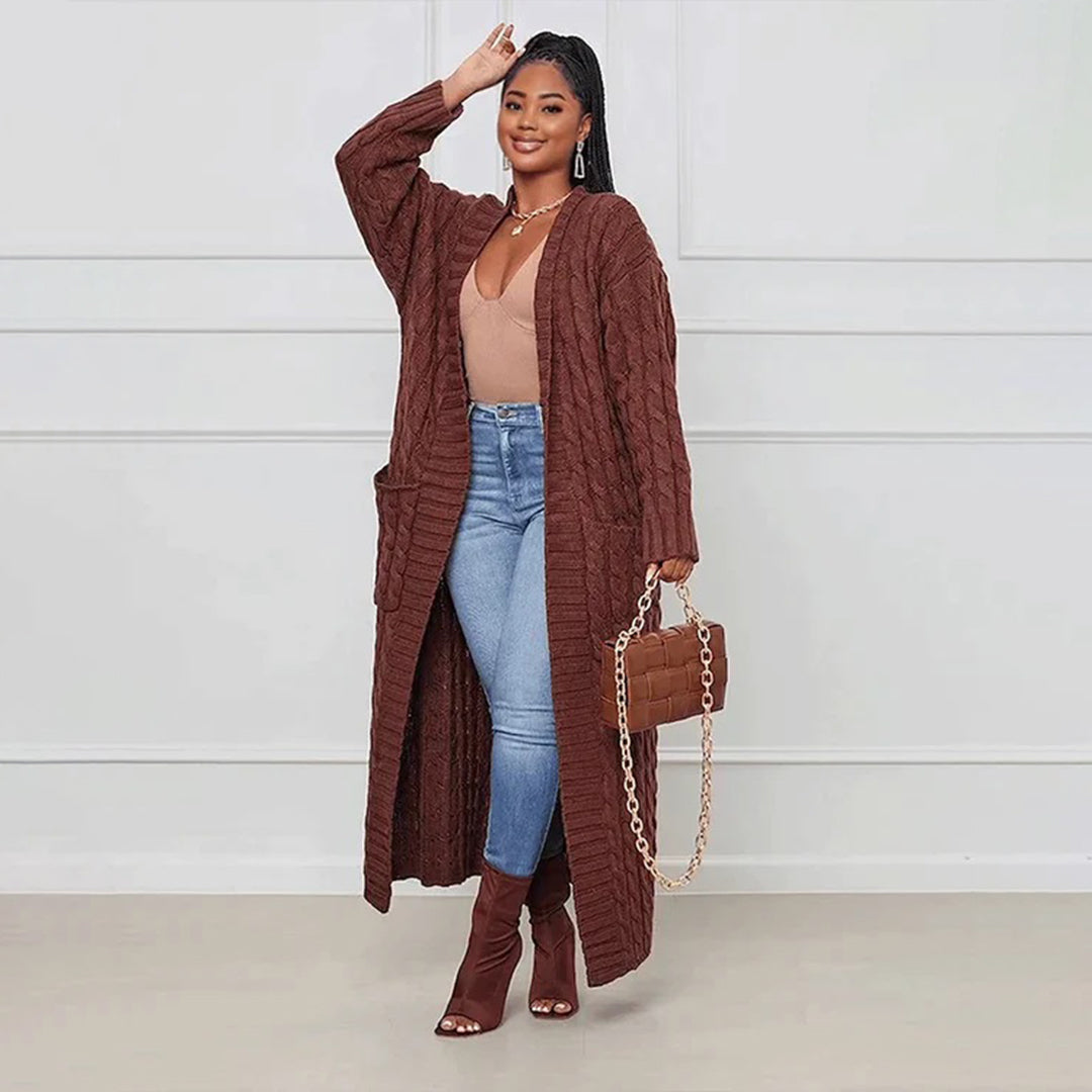Women’s Long Cardigan Loose Fit with Cable Knit Pattern