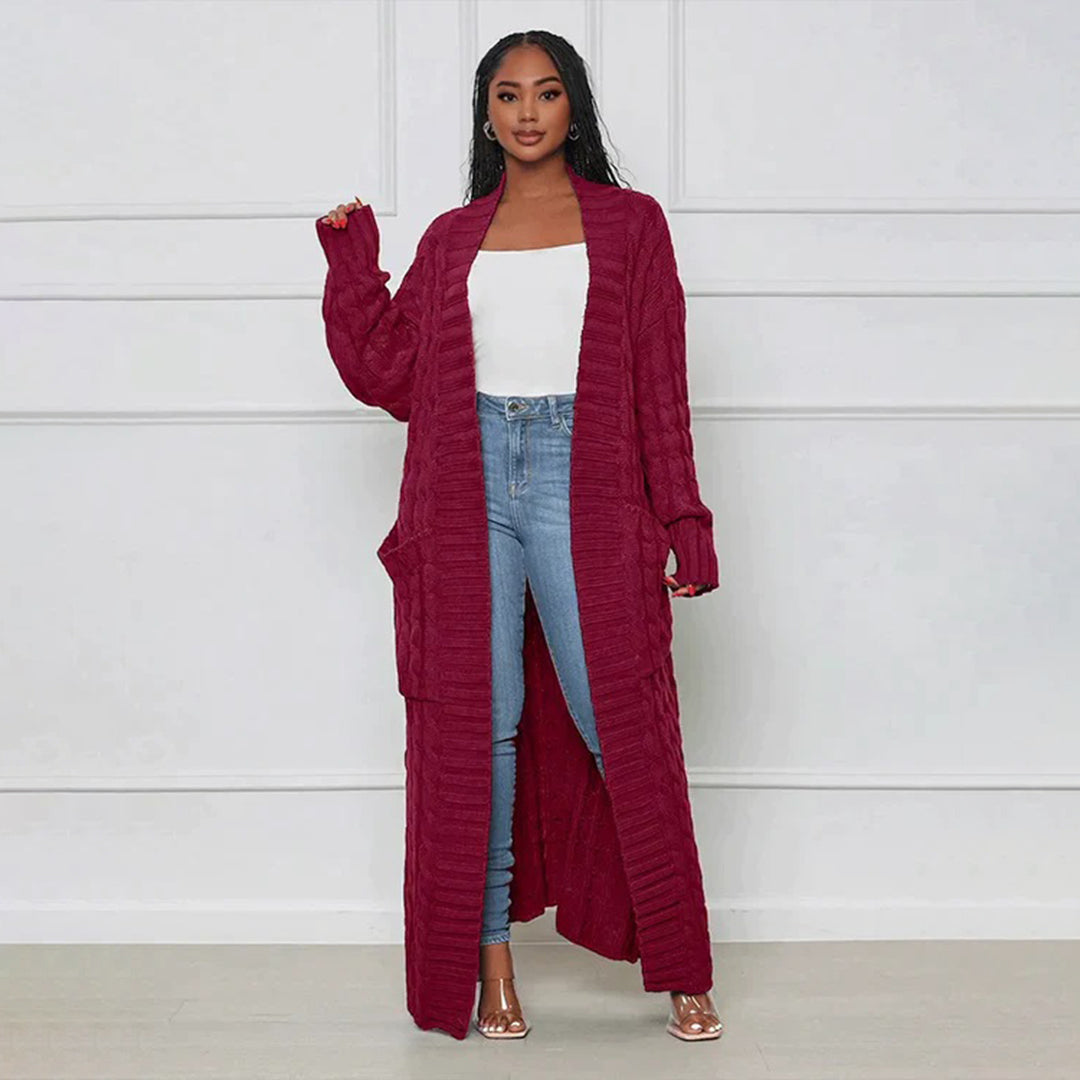 Women’s Long Cardigan Loose Fit with Cable Knit Pattern