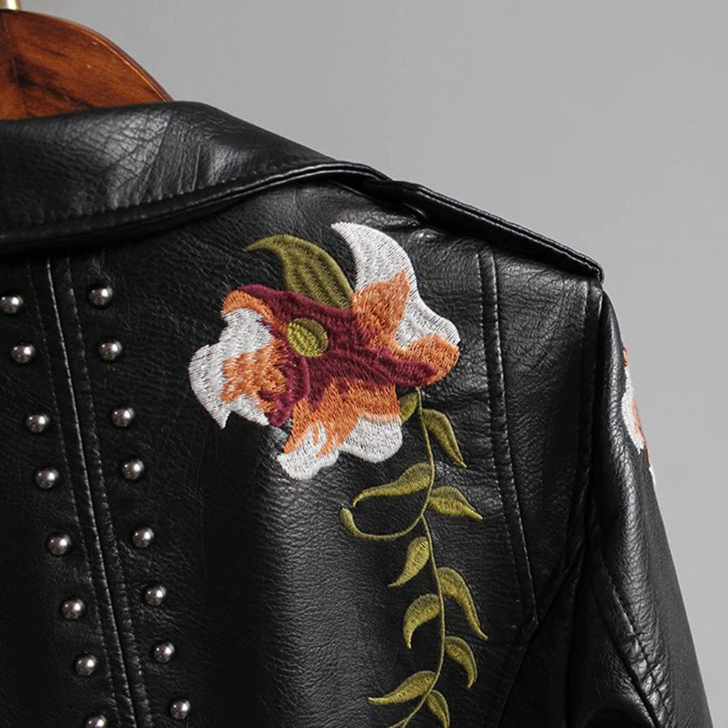 Jacket Straight Cut Hip-Length with Floral Embroidery