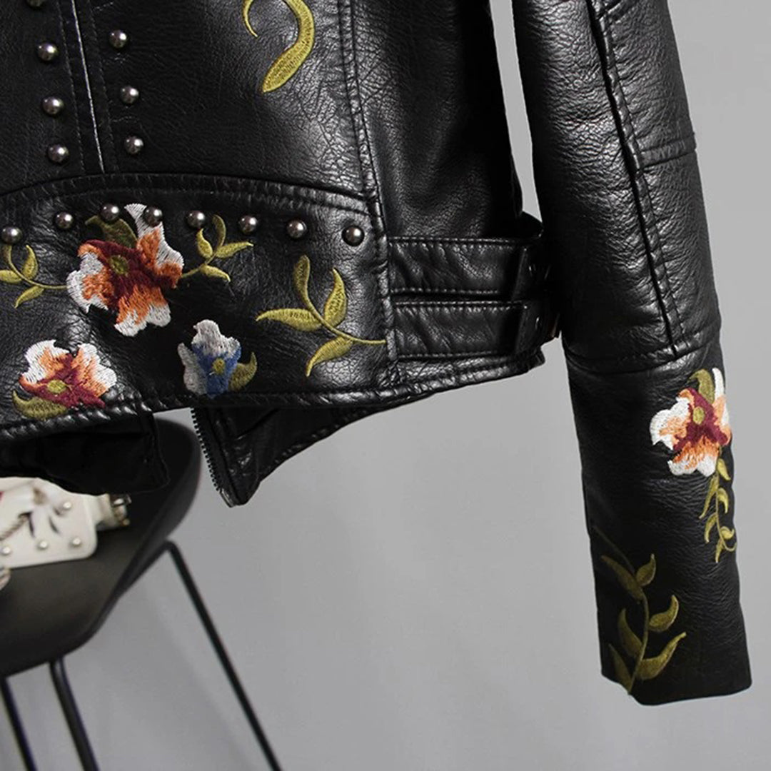 Jacket Straight Cut Hip-Length with Floral Embroidery