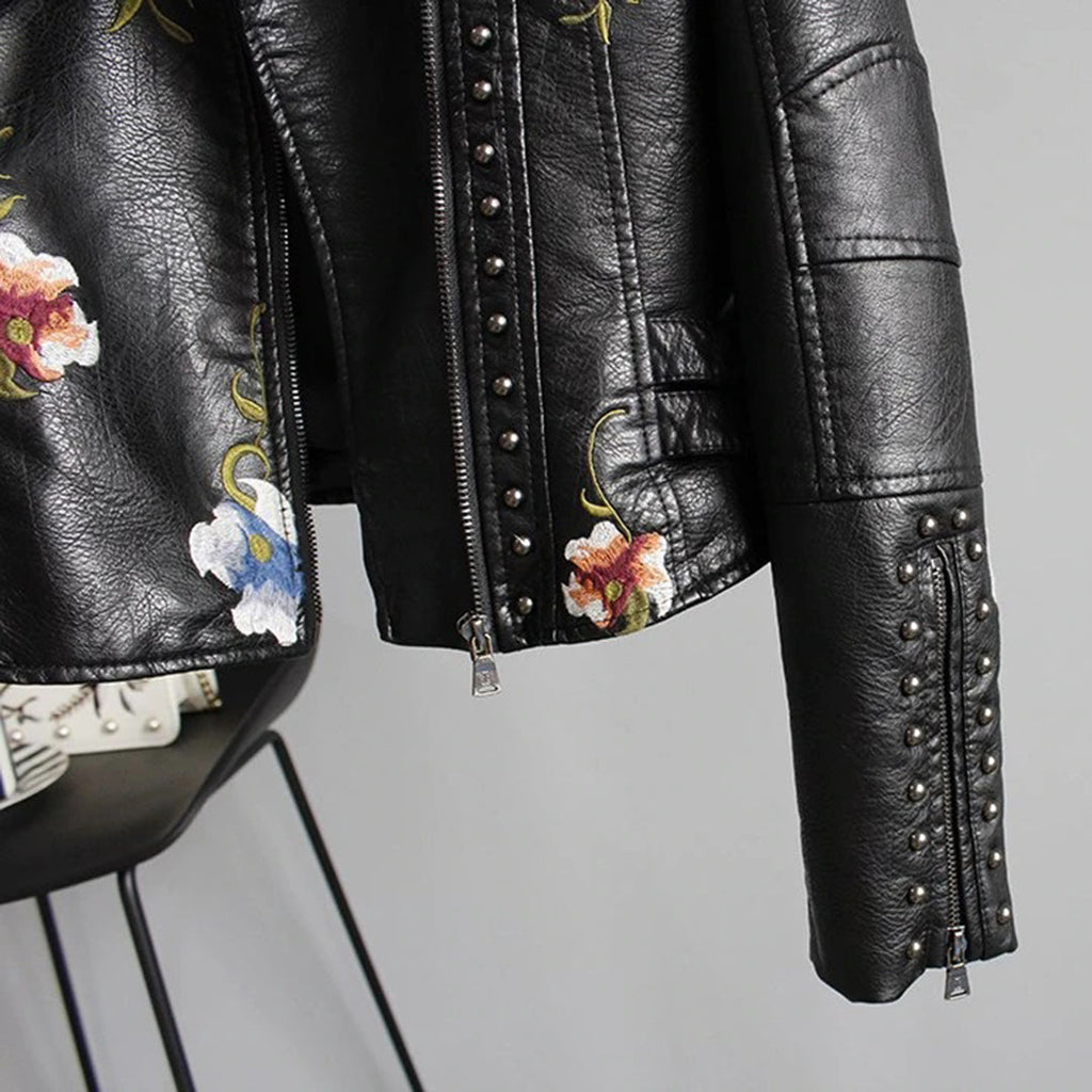 Jacket Straight Cut Hip-Length with Floral Embroidery