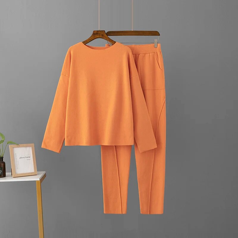 Women’s Fitted Knitted Tracksuit Set Long Sleeve