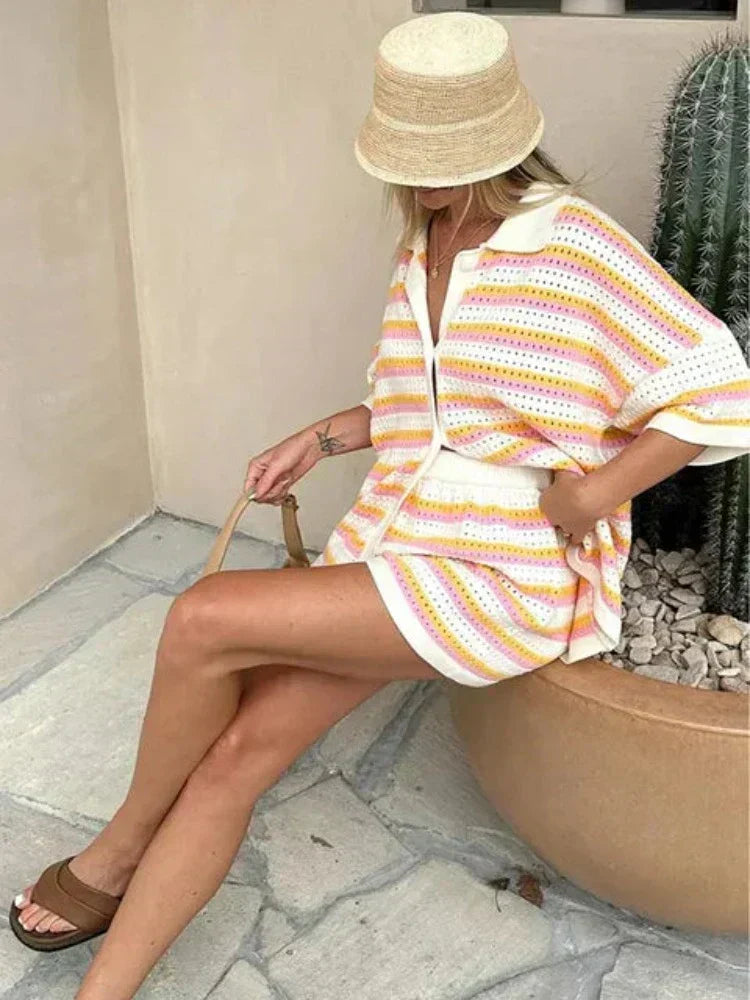 Two-Piece Set Loose Fit Hollow Knit