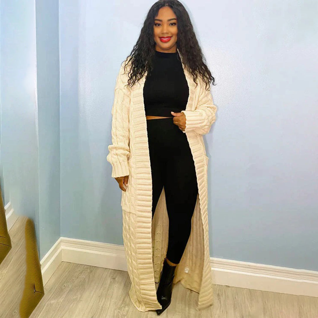 Women’s Long Cardigan Loose Fit with Cable Knit Pattern