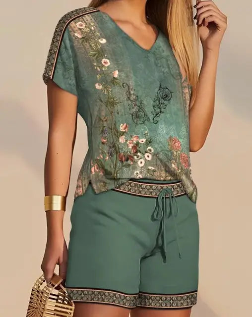 Two-Piece Set Straight-Cut Top High-Waisted Shorts