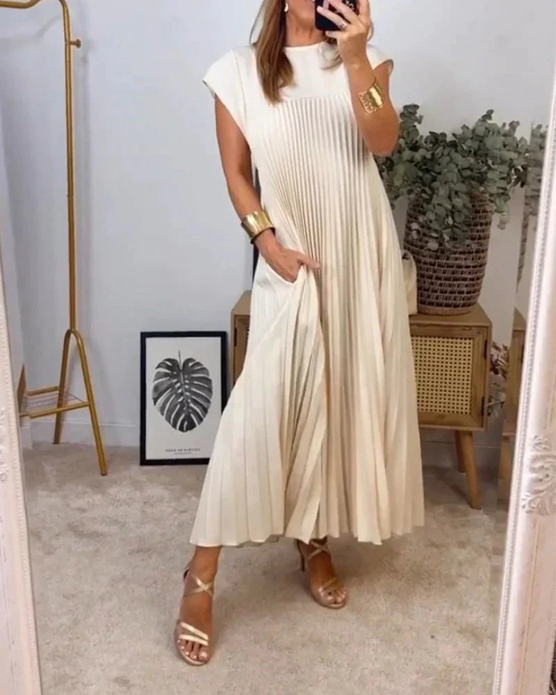 Pleated Maxi Dress Sleeveless A-Line