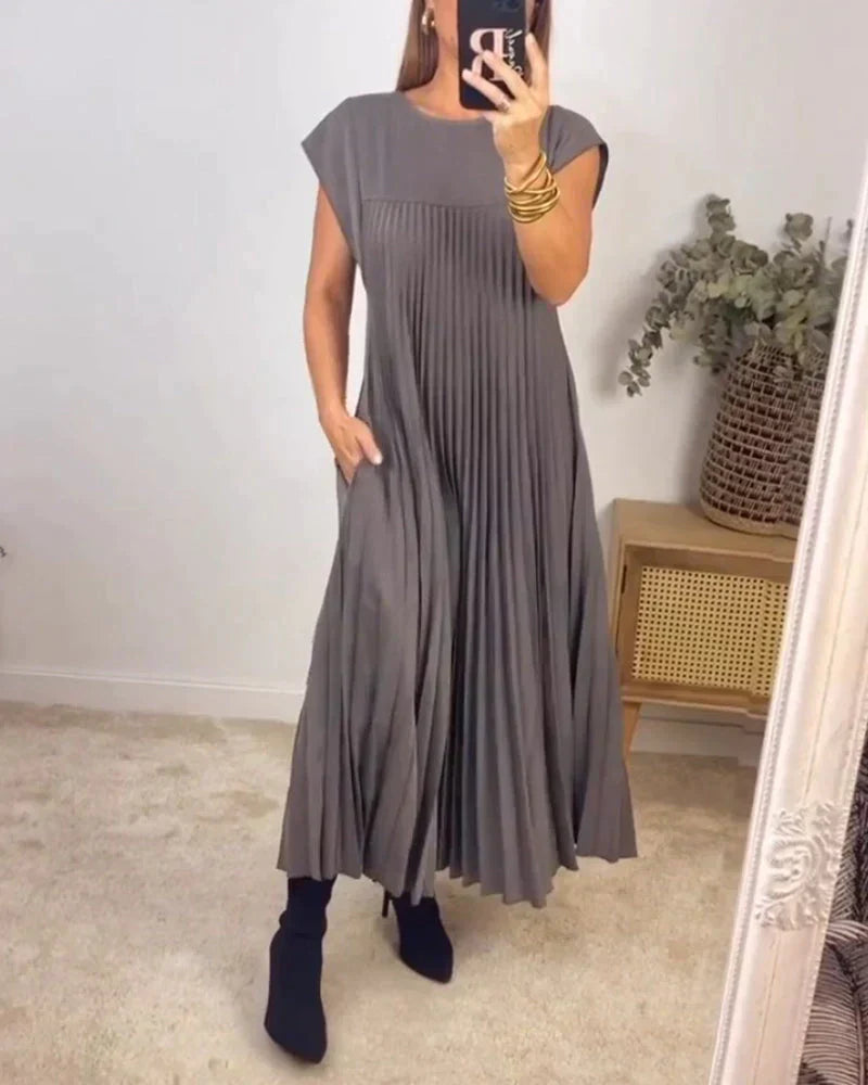 Pleated Maxi Dress Sleeveless A-Line