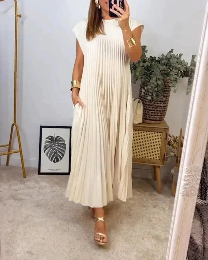 Pleated Maxi Dress Sleeveless A-Line