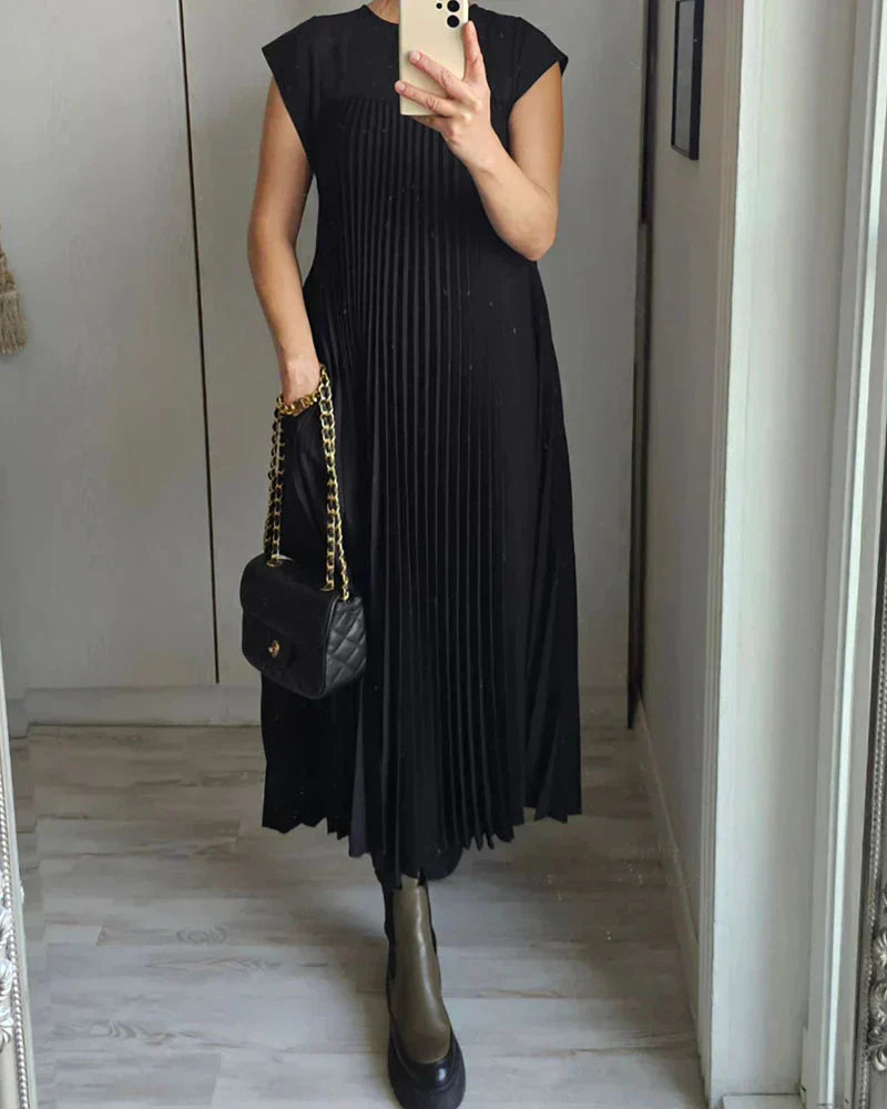 Pleated Maxi Dress Sleeveless A-Line