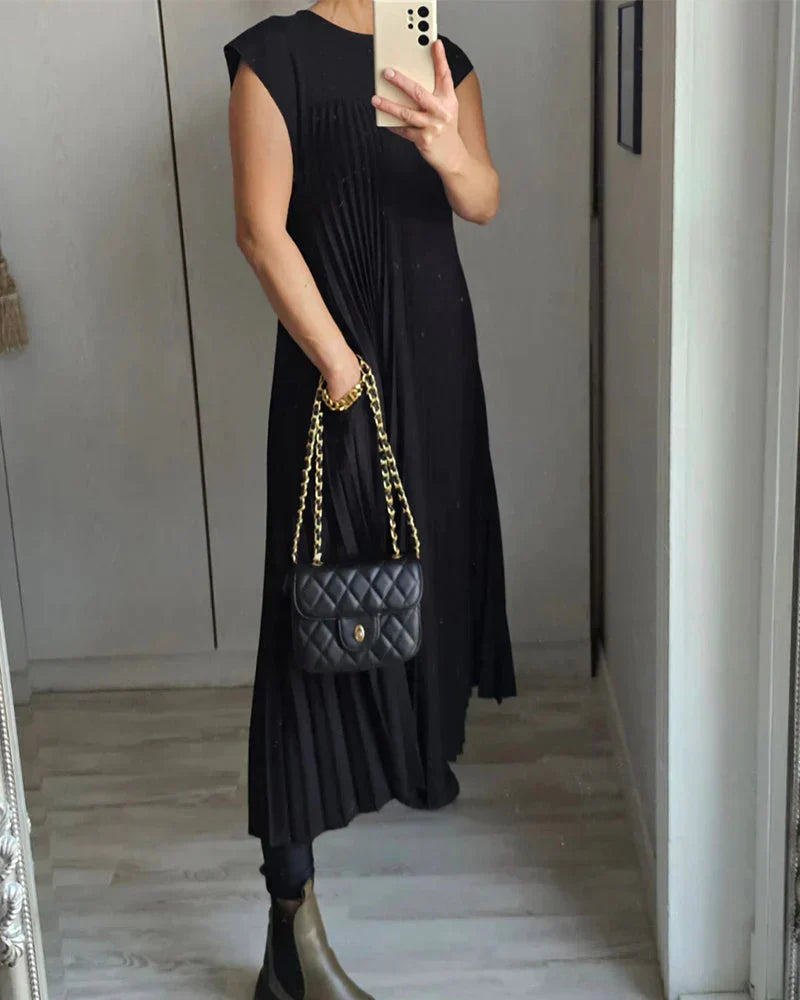 Pleated Maxi Dress Sleeveless A-Line