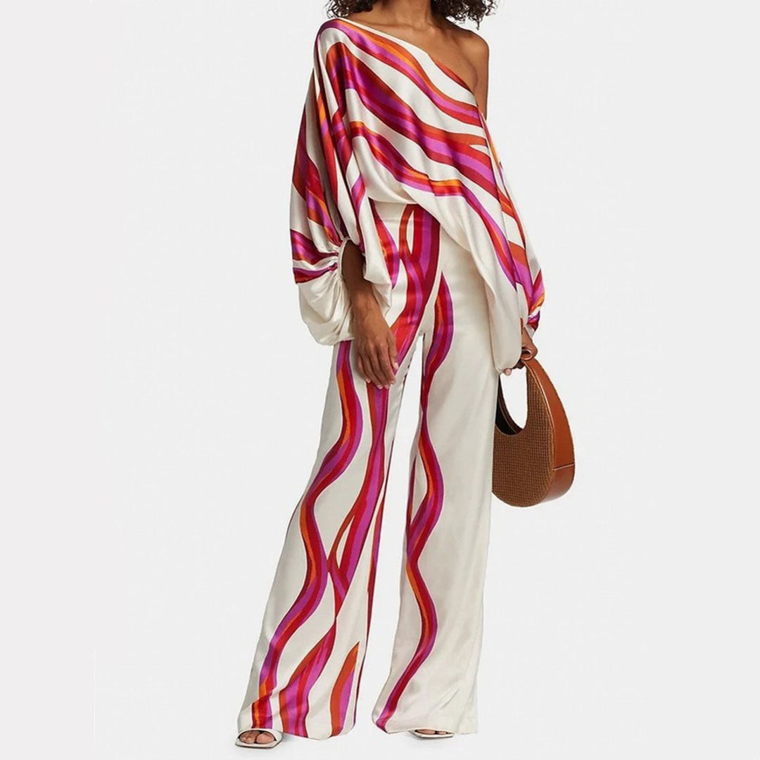 Off-Shoulder Set Loose Fit Palazzo Trousers