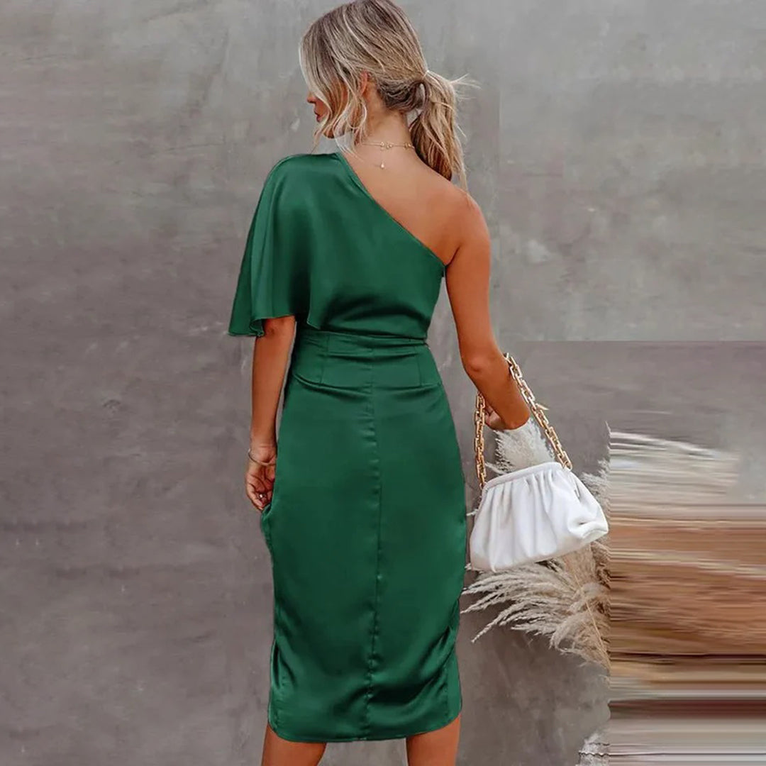 Asymmetric One-Shoulder Midi Dress Fitted Silhouette