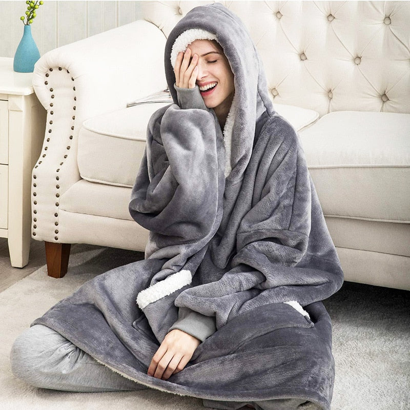Hoodie and Blanket Combo Loose Fit Long