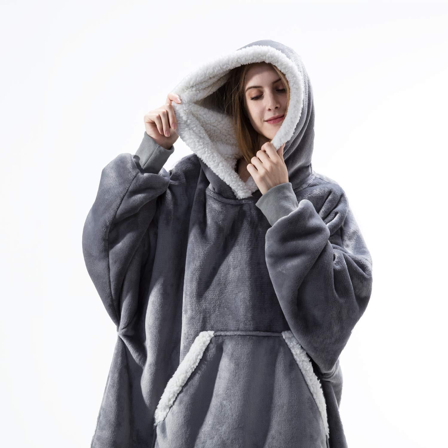 Hoodie and Blanket Combo Loose Fit Long