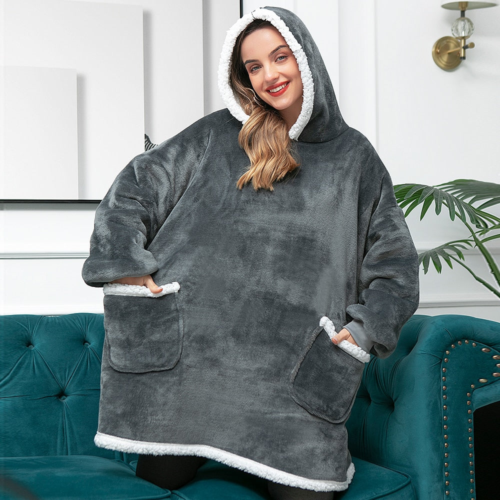 Hoodie and Blanket Combo Loose Fit Long