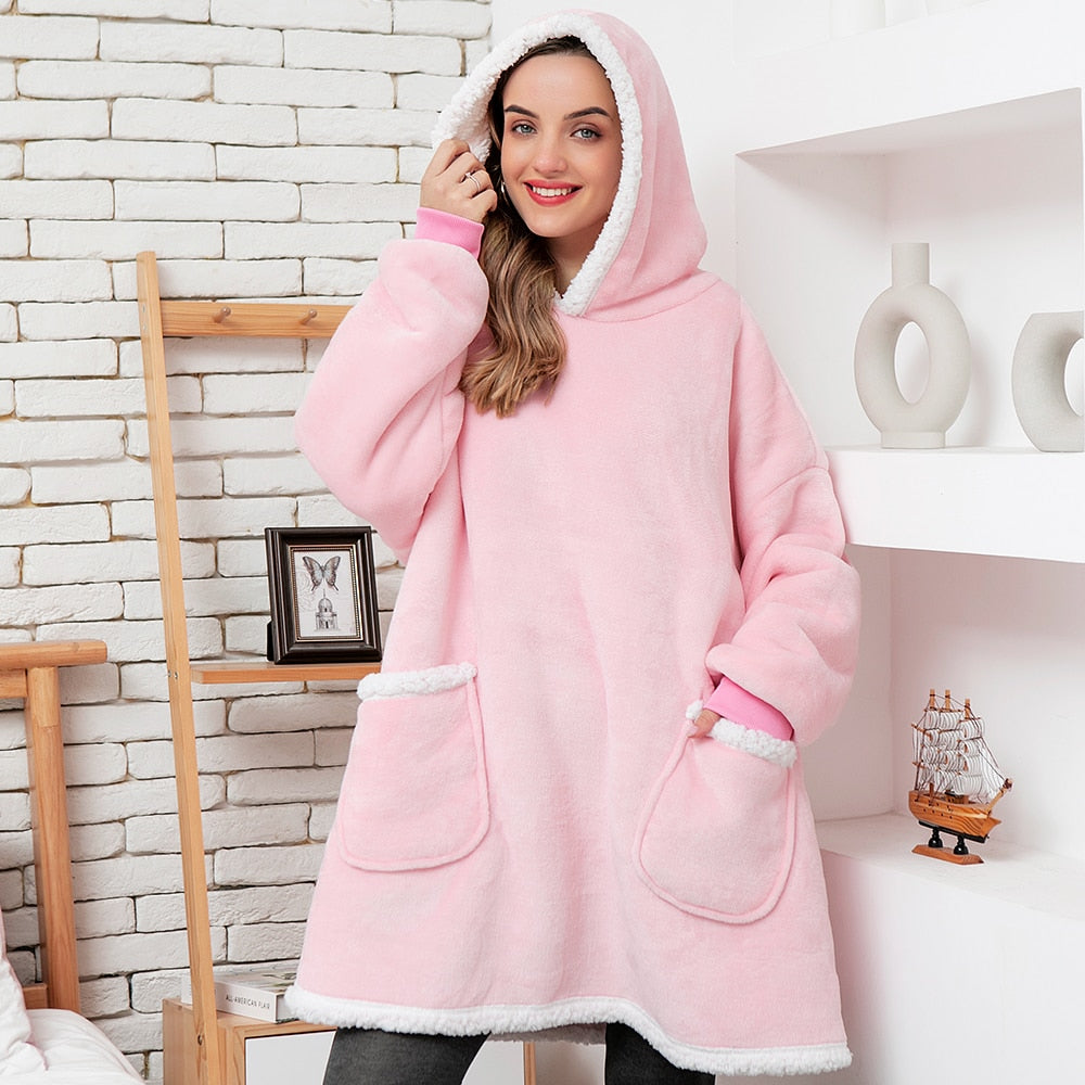 Hoodie and Blanket Combo Loose Fit Long