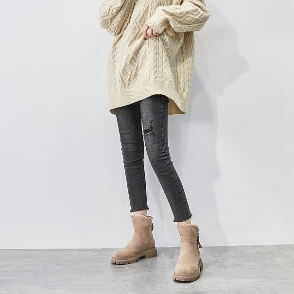 Mid-Calf Boots Straight Silhouette Textured Sole