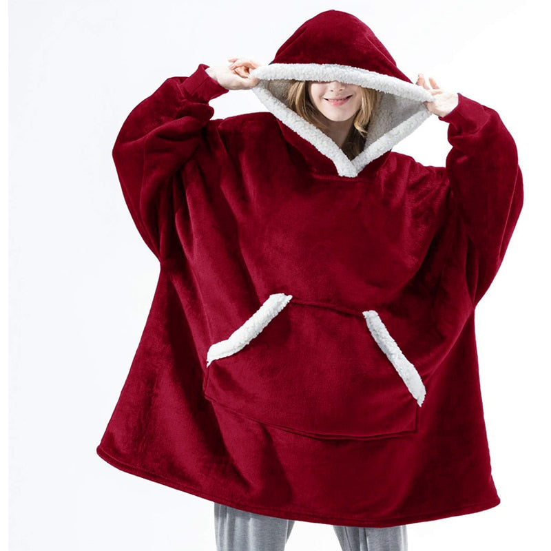 Hoodie and Blanket Combo Loose Fit Long