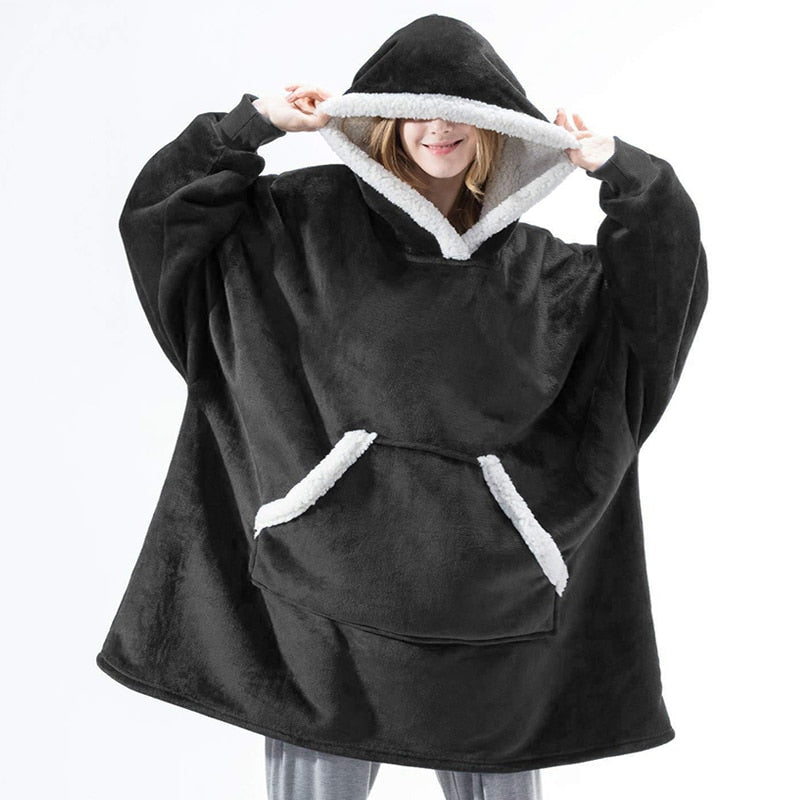 Hoodie and Blanket Combo Loose Fit Long