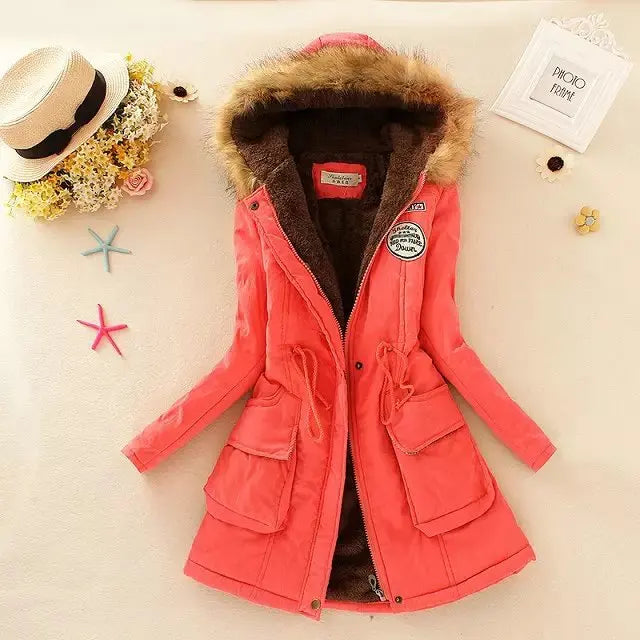 Padded Jacket Straight Cut Hip-Length with Hood