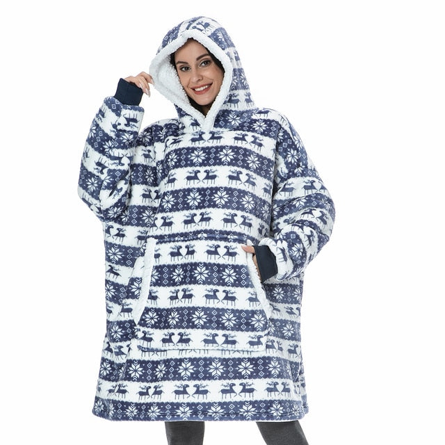 Hoodie and Blanket Combo Loose Fit Long