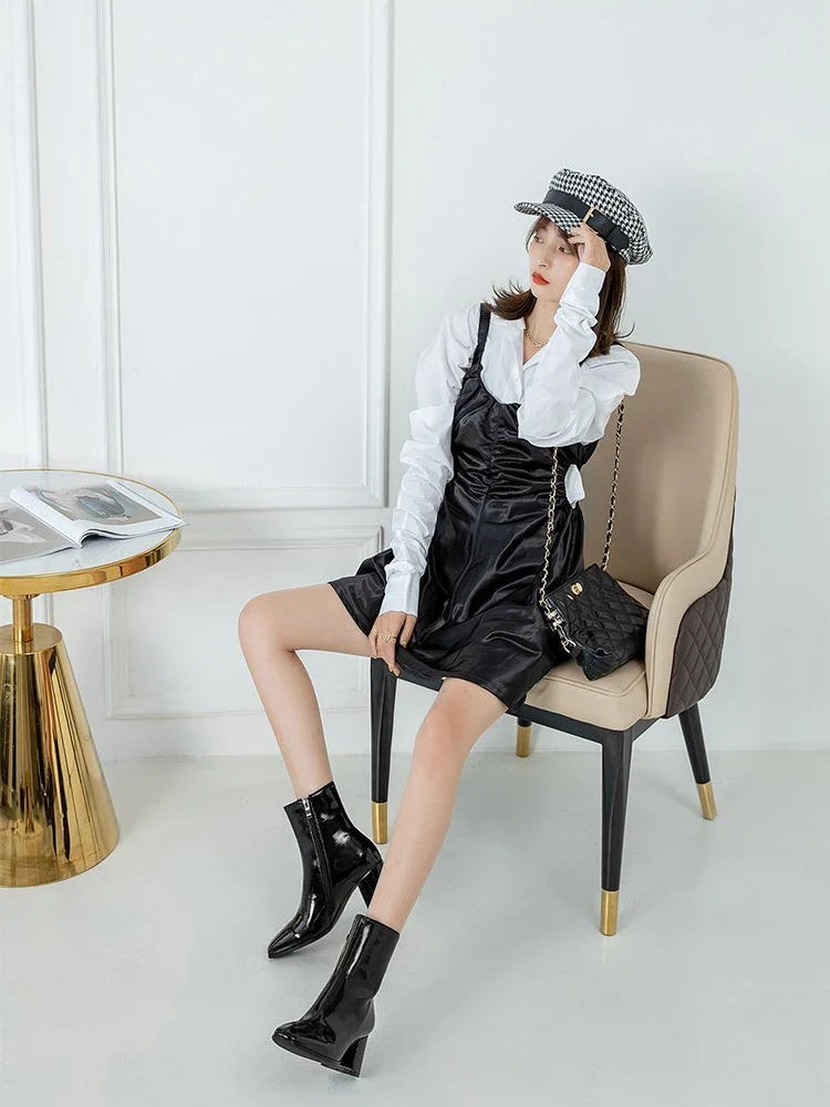 Women’s Ankle Boots Straight Shape Side Zip Smooth