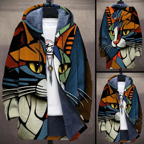 Jacket Loose Fit Long Sleeve Cat Pattern