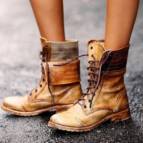 Ankle Boots Rounded Toe Lace Up