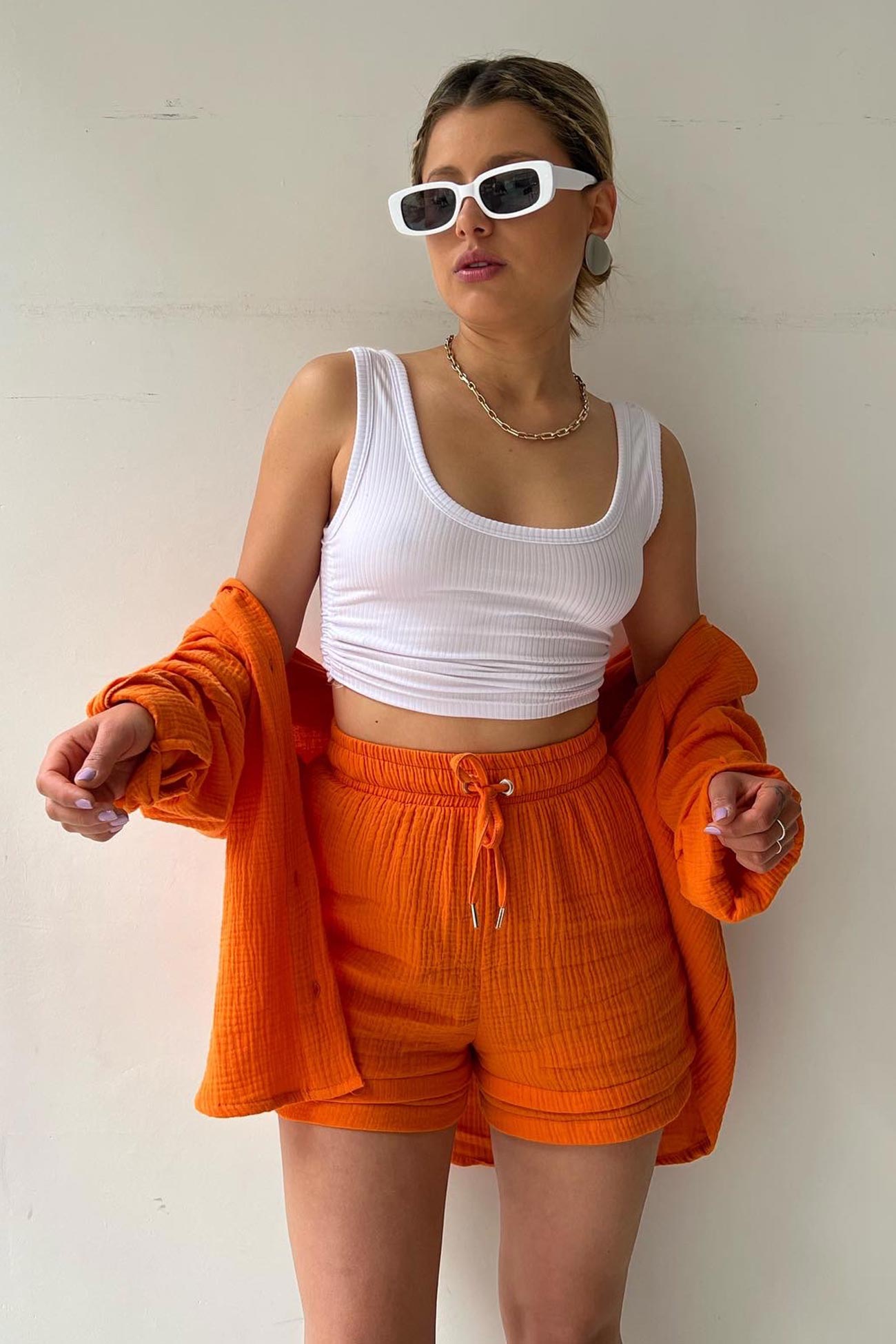 Oversized Shirt & High-Waist Shorts Set