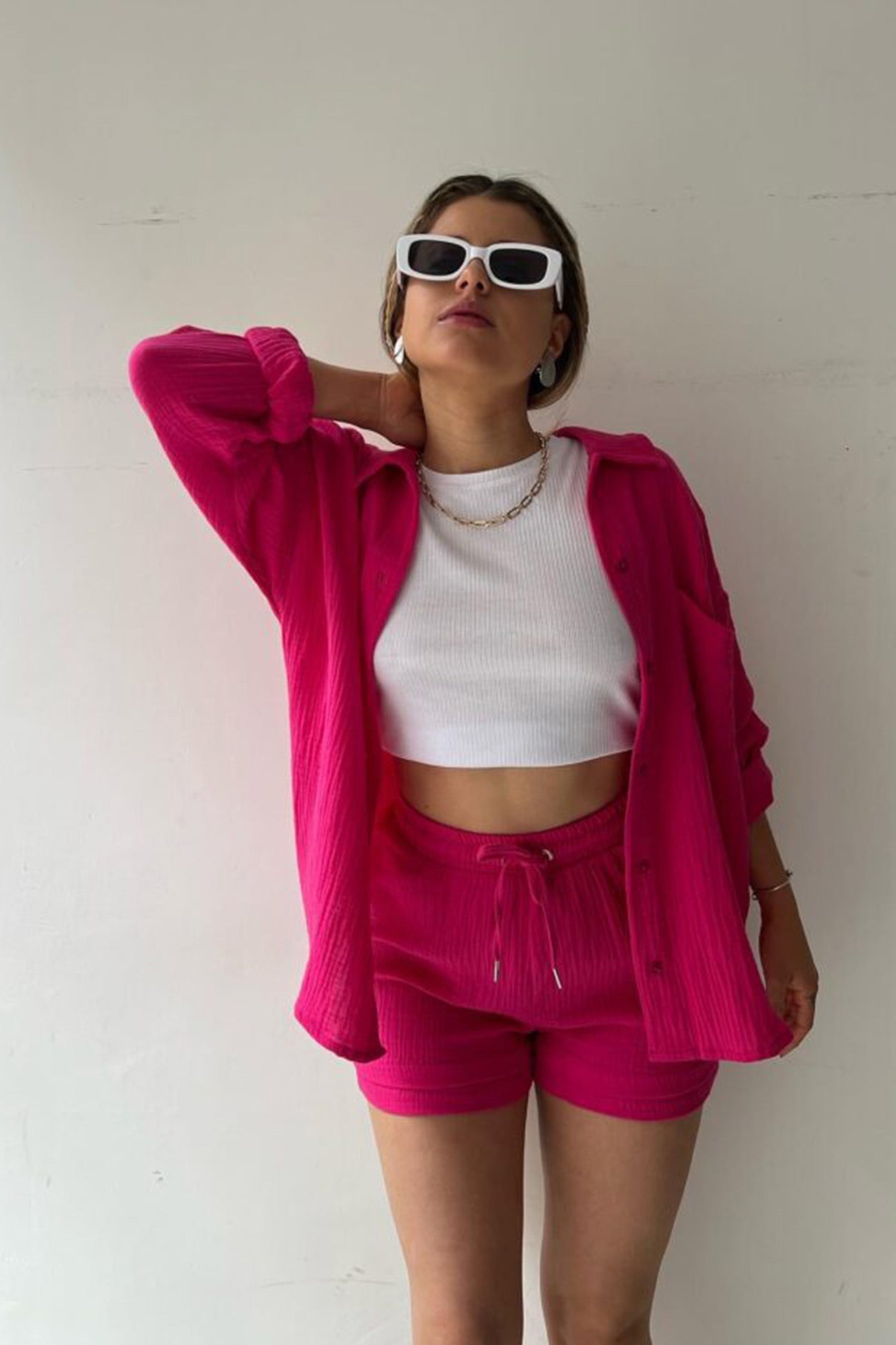 Oversized Shirt & High-Waist Shorts Set