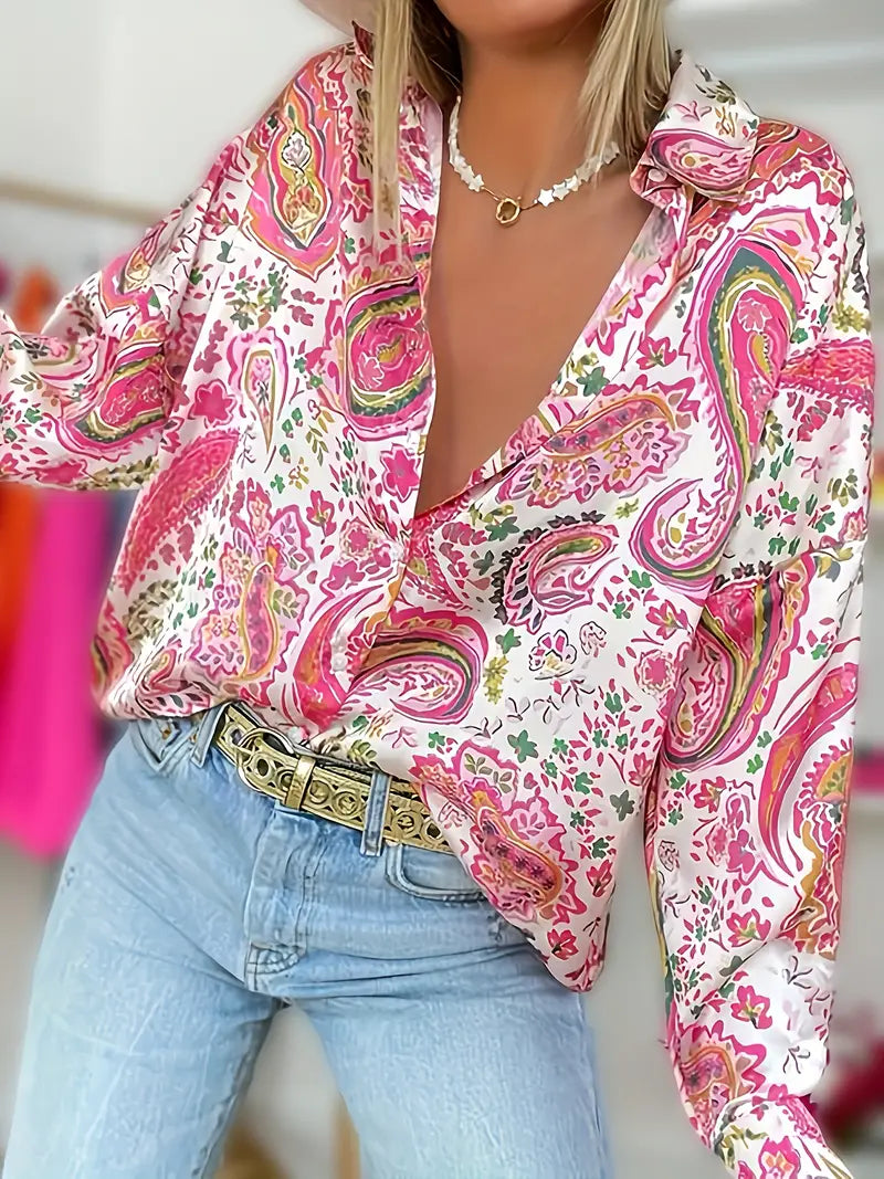 Paisley Print Blouse Oversized Fit Long Sleeve