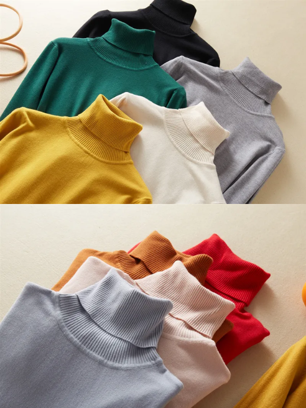 Knitted Turtleneck Jumper Straight Shape Long Sleeve