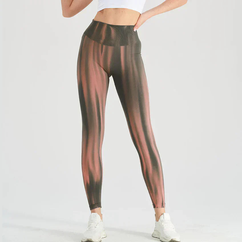 High Waist Leggings Long Length Fitted Wave Pattern