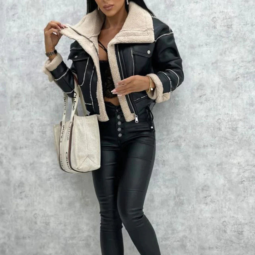 Women’s Biker Jacket Fitted Shape with Fur Trim
