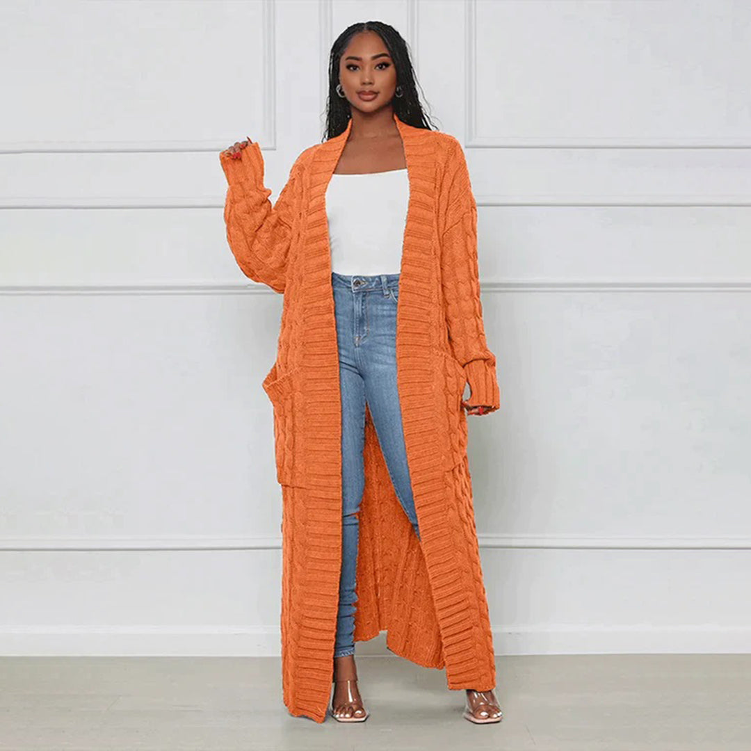 Women’s Long Cardigan Loose Fit with Cable Knit Pattern