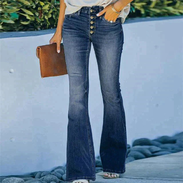 High-Waisted Flared Jeans with Button Fly