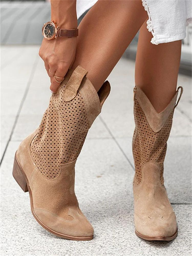 Women’s Ankle Boots Western Shape Dotted Pattern