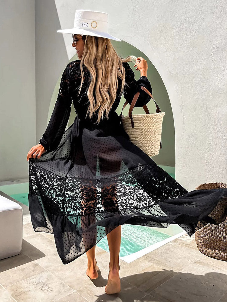 Long Loose Dress Full-Length Lace Details