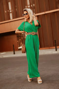Loose Jumpsuit with V-Neck and Belt